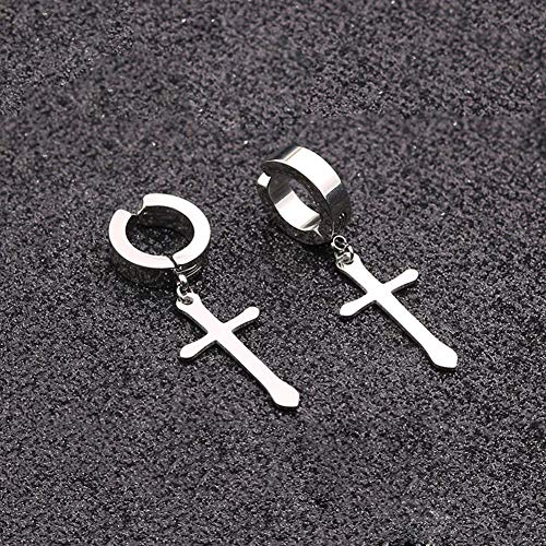 Non-pierced Earrings Set for Men Women Cross Titanium Steel Hoop Dangle Clip On Earring - style: Silver