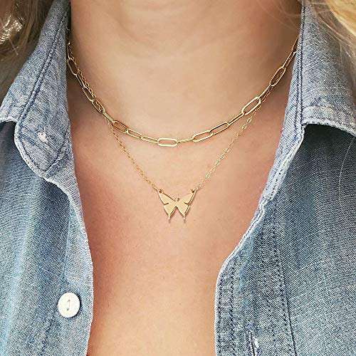 Turandoss Dainty Layered Choker Necklace, Handmade Y Pendant Necklace Multilayer Bar Disc Necklace Adjustable Layering Choker Necklaces for Women - style: 3PCS - Link Chain&Beads Chain&Butterfly