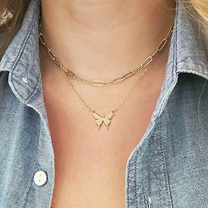 Turandoss Dainty Layered Choker Necklace, Handmade Y Pendant Necklace Multilayer Bar Disc Necklace Adjustable Layering Choker Necklaces for Women - style: 3PCS - Link Chain&Beads Chain&Butterfly