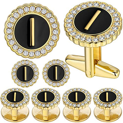 HAWSON 18K Gold Tone Initial Cufflinks for Men with Tuxedo Studs - Gift Boxed, Stylish Men's Jewelry Accessories for Weddings, Birthdays, Anniversaries, Father's Day - color: I-Cufflinks & Studs Set
