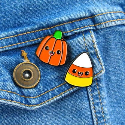 Enamel Pin for Backpack, Bag, Lapel, Kawaii Button Collector - style: Candy Corn & Pumpkin Candy