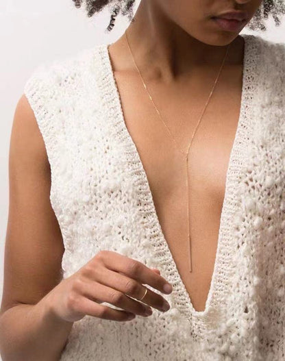 S.J JEWELRY Womens Handmade CZ Simple Delicate 14K Gold Plated/Rose Gold Plated/Silver Plated Lariat Simple Baton Adjustable Y Necklace - color: Y-1-Baton