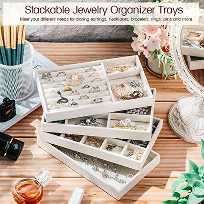 Kenning 16 Pcs Stackable Jewelry Organizer Trays for Drawers, Velvet Jewelry Drawer Inserts Trays Earring Organizer, 8. 3x5x1 Inch Dresser Ring Easter Earring Storage Display for Women Teacher Gifts