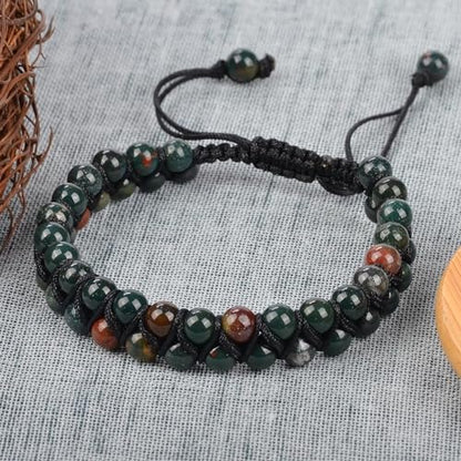 MASSIVE BEADS Double Layer Natural Chakra Healing Power Crystals Macrame Bracelet Yoga Stone Beads Gemstone Meditation Relax Anxiety Bangle for Unisex Women Men - color: Bloodstone, size: 4mm
