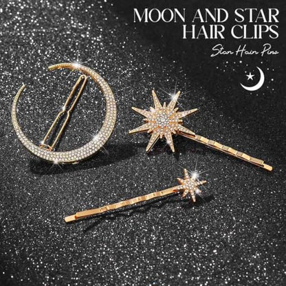 BARTOSI Moon Star Hair Clips Gold Stars Hair pins Crystal Celestial Hair Accessories for Women and Girls (Pack of 3) - color: Gold-Rhinestone
