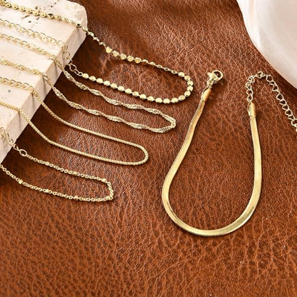 Gold Bracelets for Women, 14K Gold Plated Stackable Bracelet Stack Set Adjustable Charm Small Square Chain Snake Link Layered Waterproof Jewelry Sets Gifts - color: Bracelets-3 Gold