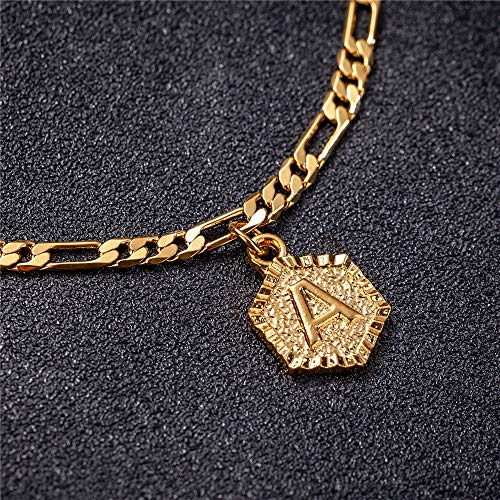 kelistom Initial Ankle Bracelets for Women Men, 18K Gold Plated Figaro Cuban Link Anklet Bracelet for Women Custom Name Gold Anklet with Initials