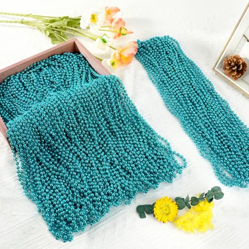 SHAOQINLIN 30 PCS Teal Bead Necklace, Teal Mardi Gras Beads, Turquoise Party Beads Necklaces Bulk Round Beaded Necklaces for Mardi Gras, Christmas, School Spirit Day Party Favors - color: Teal