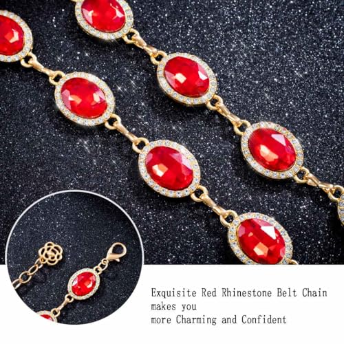 Red Rhinestone waist chain for Women Western Belt Golden Jewelry Chain - color: Red