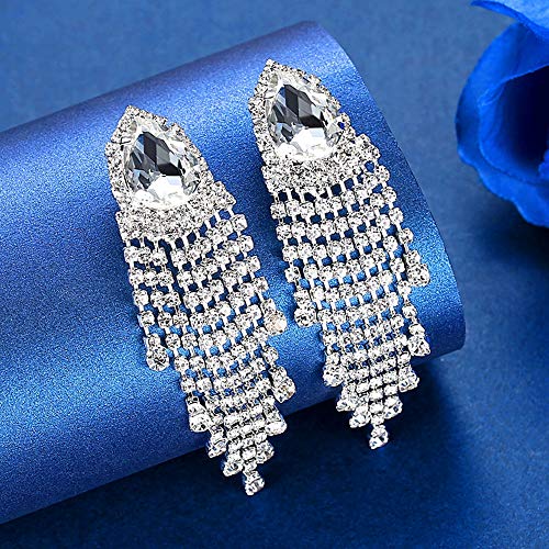 Silver Rhinestone Crystal Bridal Chandelier Long Tassels Dangle Earrings for Wedding - color: J-10