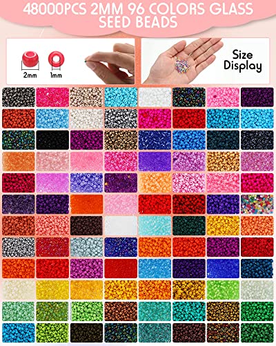 Jexine Bead Loom Kit with 48000 Pcs 2mm Glass Seed Beads for Jewelry Earring Making Tools Gifts for Women DIY Craft