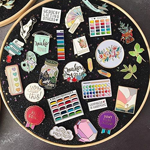 Wall Hanging Brooch Jewelry Storage Display Stand Enamel Pin Display Holder Earrings Necklace Glitter Pin Display Board with stars, Pin Collection Display, Canvas/leather Embroidery Hoop (Black) - color: Black