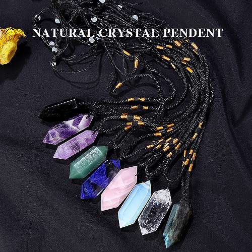 Runyangshi Black Obsidian Healing Crystal Pendants, Double Pointed Natural Crystal Quartz Necklace 6 Faceted Chakra Crystal Wand Stone - color: Black Obsidian