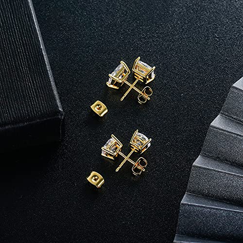 18K Gold Plated Round Princess Cut Clear Cubic Zirconia Stud Earring of 6 Pairs - color: B-gold plated