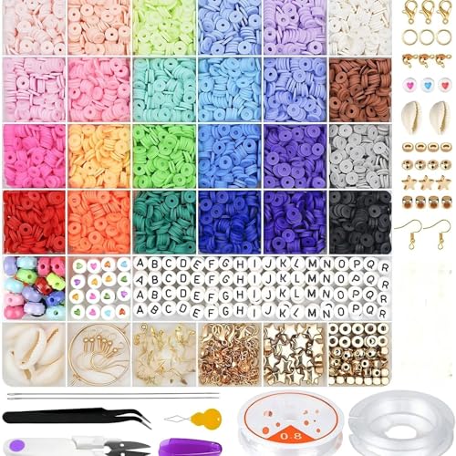 Beads Kit for Colorful Jewelry Making - 6000 Pcs Polymer Clay & Heishi Beads with All Tools, Supplies for DIY Friendship Bracelets, Necklaces, Crafts Gift, Complete Starter Set Beginners Beading Party - color: Colorful-7