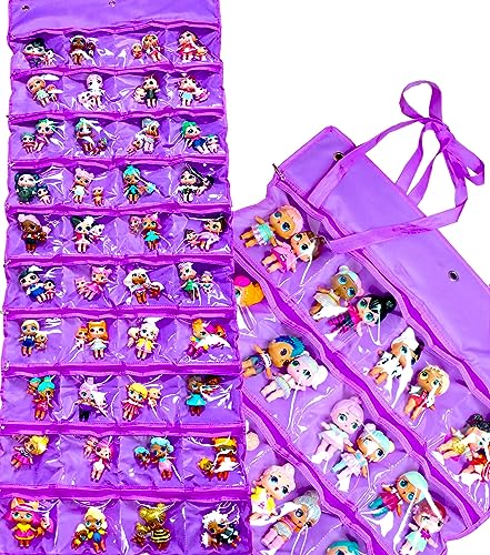 LOL Toys Hanging Over The Door Storage Organizer Carrying Travel, 40 Clear View Pockets, Roll Up, for Small Dolls, Cars, Jewelry, Hair Accessories, Arts & Crafts, Bead, Sewing and More (Purple) - color: Purple
