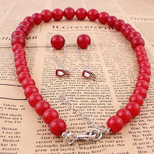 Handmade Faux Pearl Necklace and Clip on Earrings Jewelry Sets for Women Bib Choker Collar Necklace - color: Red-Necklace+Tassel Clip Earrings