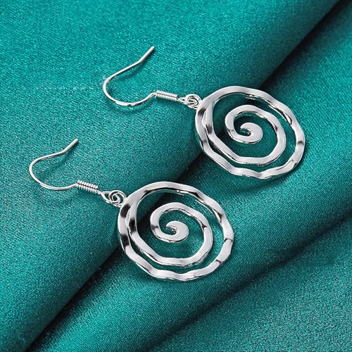 3 Circles Silver Hoop Earrings Necklace Set for Women Geometric Jewelry Set | 925 Silver Hypoallergenic Small Hoop Circle Geometry Textured Finish Minimalist Style Comfortable Wear - style: Vortex Hoop