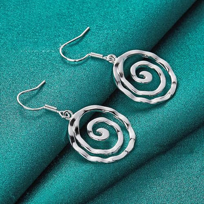 3 Circles Silver Hoop Earrings Necklace Set for Women Geometric Jewelry Set | 925 Silver Hypoallergenic Small Hoop Circle Geometry Textured Finish Minimalist Style Comfortable Wear - style: Vortex Hoop