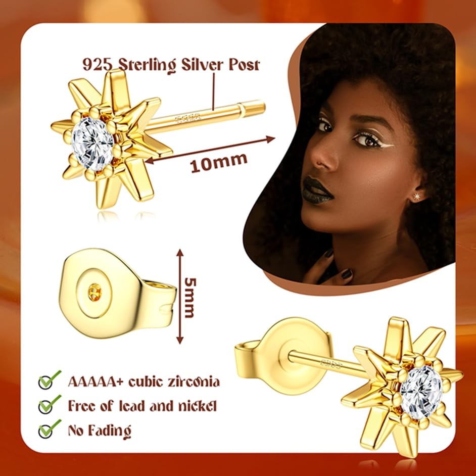 SAILIMUE Hypoallergenic Sterling Silver Stud Earrings for Women Men | Brilliant Heart Knot Round Cubic Zirconia Earring Studs for Sensitive Ears Gold Silver Tone - color: gold-B