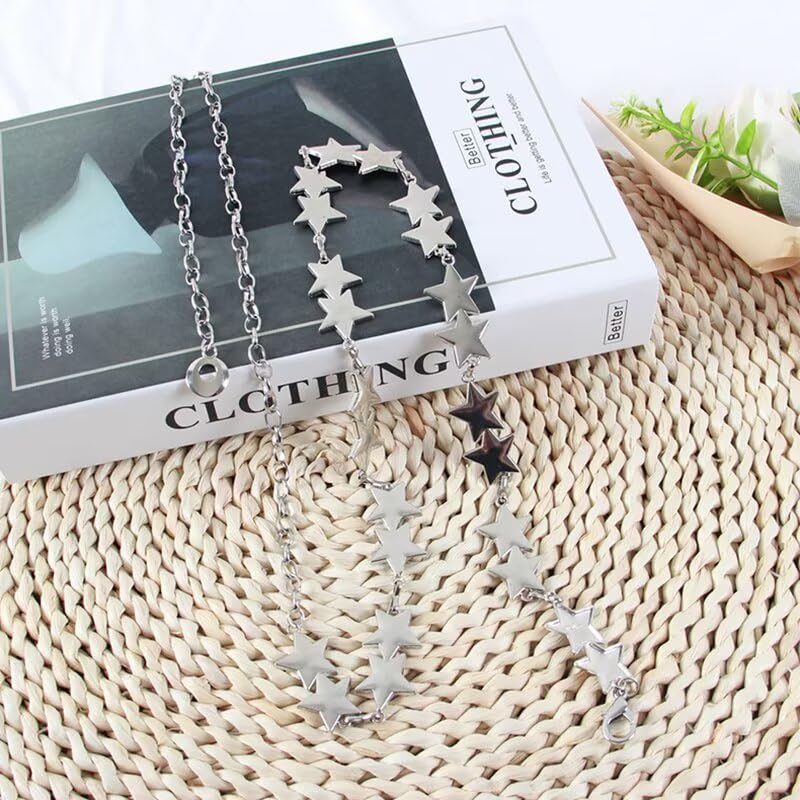 Fashion Long Tassel Metal Waist Chain Women Adjustable Body Link Belts Body Belly Jewelry for Jeans Dresses Sun Gold Plated - color: Silver Star