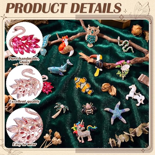 Sasylvia 16 Pcs Women Brooch Set Rhinestone Vintage Animal Insect Plant Pins Brooches Bulk for Christmas Women Girls Gifts - style: Elegant