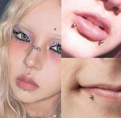 Fake Eyebrow Ring Fake Lip Labret Studs Replacement Balls Spike with 100pcs Sticker Non-Piercing Body Jewelry Fake Skin Piercing - color: F -Mix Color