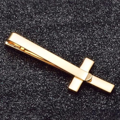Gold Black Silver Cross Tie Clips For Men Unique Christian Catholic Tie Clip Cross Accessories For Men - style: gold tie clip cross
