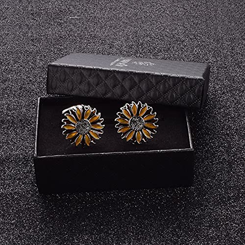 Yoursfs Novelty Sunflower/Love Knot/Architect Cufflinks for Men Funny Stainless Steel Cufflinks Personalized Cuff links Wedding Gift Fashion Jewelry - style: Colorful Sunflower Cufflinks