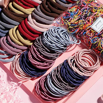YANRONG 1159PCS Hair Accessories for Woman Set Seamless Ponytail Holders Variety Hair Scrunchies Hair Bands Scrunchy Hair Ties For Thick and Curly (Deep Colour) - color: Deep Colour