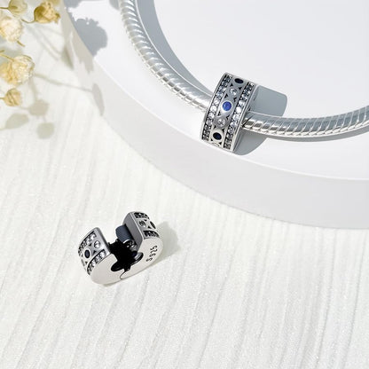925 Sterling Silver Openable Clip Spacer Bead Fits Pandora Bracelet | Hypoallergenic Clip Stopper Charm, Star Clover Butterfly Floral Mom Heart Paved Zircon Gift for DIY Charm Bracelet Jewelry - color: Blue White Zircon Paved
