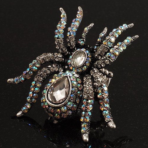 Avalaya Oversized Clear Crystal Spider Stretch Cocktail Ring (Silver Tone)
