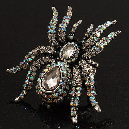 Avalaya Oversized Clear Crystal Spider Stretch Cocktail Ring (Silver Tone)