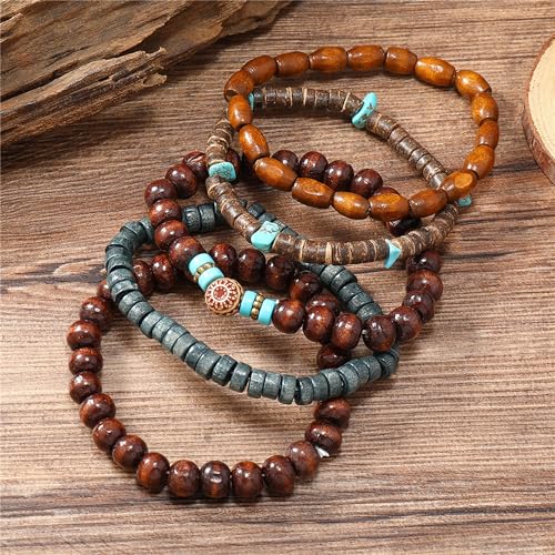 Wooden Beads Stretch Bracelet Multi-Layered Stretch Bracelet for Women Men Elastic Bracelet 5pcs - color: A-03