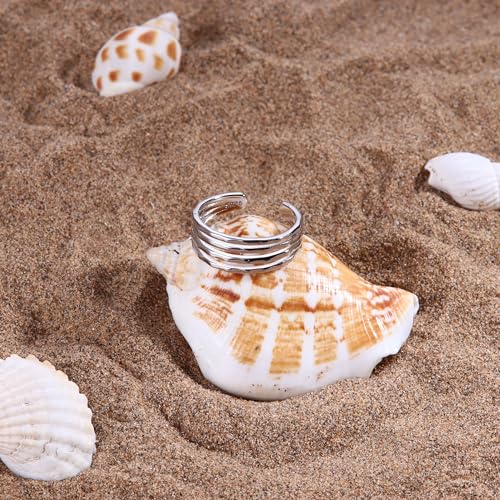 MILACOLATO Toe Rings for Women 925 Sterling Silver Adjustable Toe Ring | Adjustable Open Band Toe Rings, Hypoallergenic Ring for Sensitive Skin, Non Tarnished Waterproof Summer Beach Foot Jewelry - color: Silver-4 Layers