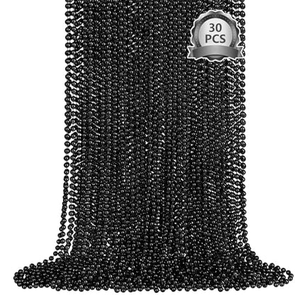 SHAOQINLIN 30 PCS Black Bead Necklaces, Black Mardi Gras Party Beads, New Year Eve Necklaces, 33 Inch Round Halloween Beaded Necklace for Mardi Gras, Christmas, Halloween, New Year Party Favors - color: Black