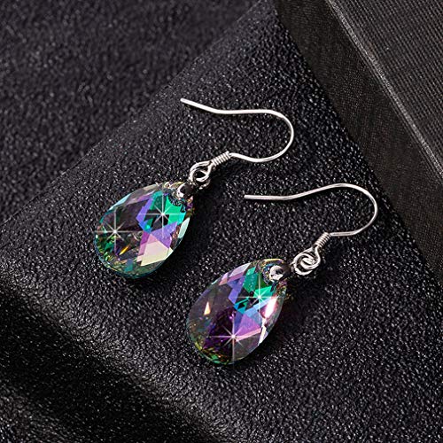 Austrian Crystal Teardrop Drop Earrings for Women, French Hook | 925 Sterling Silver Hook, Crystal Dangle Earrings, Sparkly Teardrop Stone, Lightweight Feel, Day-To-Evening Wear - color: Rainbow