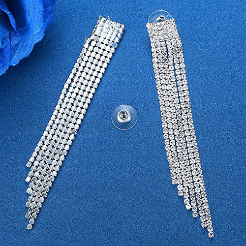 Silver Rhinestone Crystal Bridal Chandelier Long Tassels Dangle Earrings for Wedding - color: A-2
