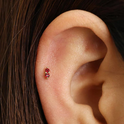 2 Pairs 20G/18G/16G Dainty Stud Earrings, Cubic Zirconia Screw Flat Back Drop Earrings & Tiny Birthstone Dangle Earrings - color: Duo- (January)- Garnet &CZ