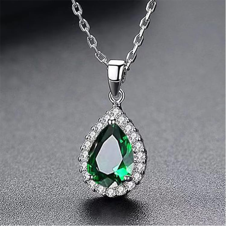 Diamond Teardrop Pendant Necklace Crystal Birthstone Jewelry for Women-2