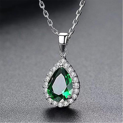 Diamond Teardrop Pendant Necklace Crystal Birthstone Jewelry for Women-2