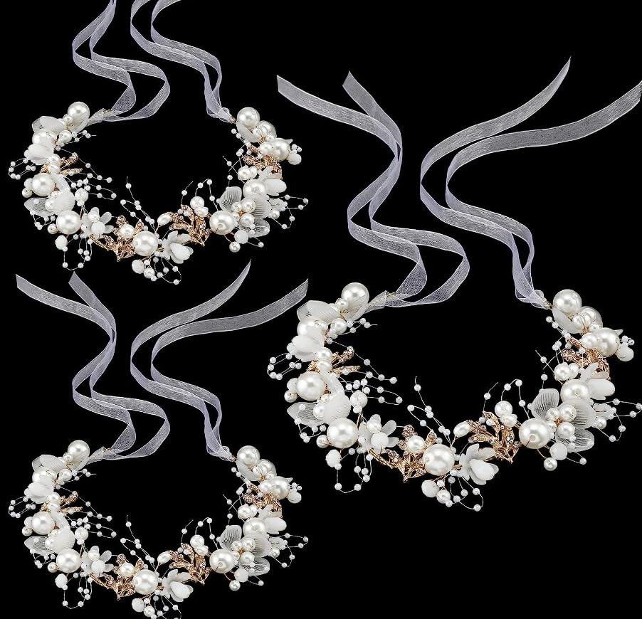 2 Pcs Flower Girl Headpiece - Rhinestone Crystal Wedding Headband - Bridal Flower Headband for Girls & Baby - Gold Hair Accessories