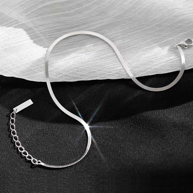 Minimalist Snake Chain Anklet for Women Dainty Flat Herringbone Ankle Bracelet Minimal Foot Jewelry for Everyday Wear