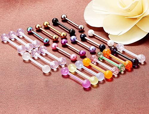 Prjndjw 14G, 16/19/22mmL, 25/30PCS, 5mm Ball Barbell Tongue Ring. Surgical Steel Nipple Piercing Vemom/Glow in The Dark/Created Pearl/Body Jewelry for Woman Unisex - color: 5/8in(16mm)