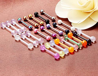 Prjndjw 14G, 16/19/22mmL, 25/30PCS, 5mm Ball Barbell Tongue Ring. Surgical Steel Nipple Piercing Vemom/Glow in The Dark/Created Pearl/Body Jewelry for Woman Unisex - color: 5/8in(16mm)
