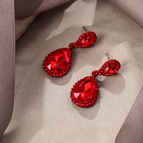 EVER FAITH Women's Austrian Crystal Wedding Tear Drop Dangle Earrings | Bridal Prom Jewelry for Bride Bridesmaid - color: Red Red-Tone