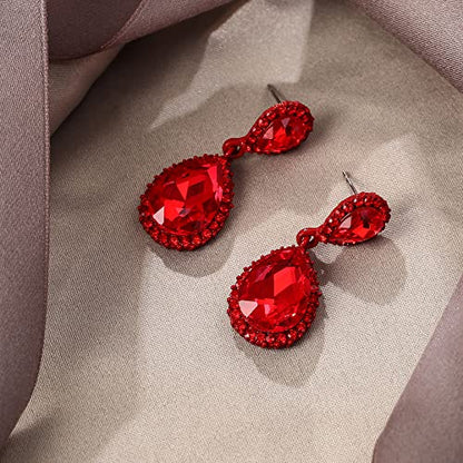 EVER FAITH Women's Austrian Crystal Wedding Tear Drop Dangle Earrings | Bridal Prom Jewelry for Bride Bridesmaid - color: Red Red-Tone