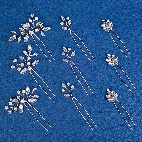 9 Pieces Wedding Hair Pins for Bridal Silver Rhinestone Wedding Hair Accessories for Brides Bridesmaids Women - color: Set 2