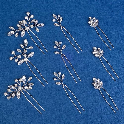 9 Pieces Wedding Hair Pins for Bridal Silver Rhinestone Wedding Hair Accessories for Brides Bridesmaids Women - color: Set 2