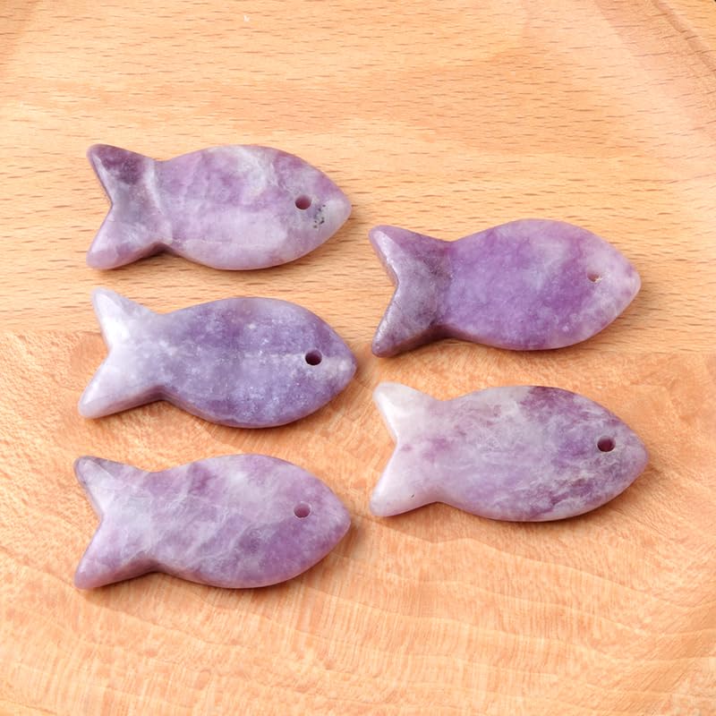 5PCS Fish Shaped Crystal Pendant Handmade Natural Stone Tiger Eye Amethyst Charms Leather Cord Necklaces Choker Jewelry